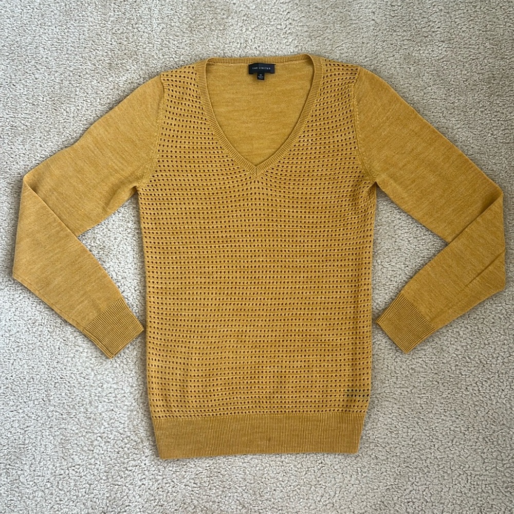 The Limited V-neck Long Sleeve Merino Wool Blend Sweater Yellow Women's XS